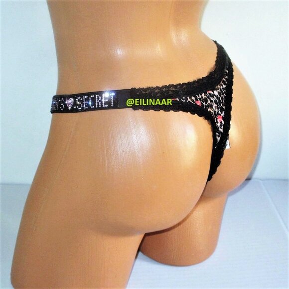 Victoria's Secret Shine Strap Lace V-String Thong Panty M Leopard Roses nwt - Picture 1 of 4